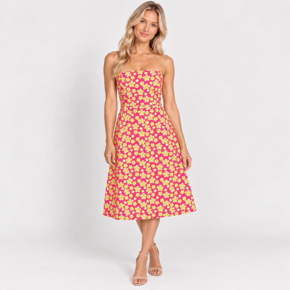 Lilly Pulitzer Sabrina Dress 4 Dune Buggy Pink Floral Strapless Tie Back Y2K